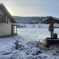 Vue depuis le terrain du gîte sur la prairie